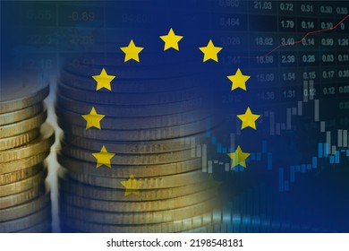 stock market investment trading financial, coin and EU flag or Forex for analyze profit finance business trend data background. - Shutterstock ID 2198548181