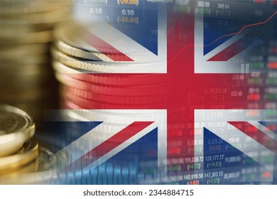 Stock market investment trading financial, coin and United Kingdom flag or Forex for analyze profit finance business trend data background. - Powered by Shutterstock