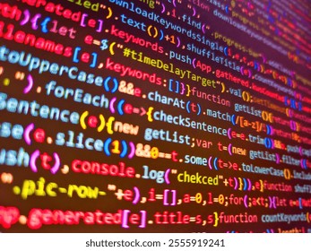 Stock market on display,. Abstract technology background. Software development. Pixelated data stream on digital interface with binary code, encryption concept, and glowing dots. Binary code.
