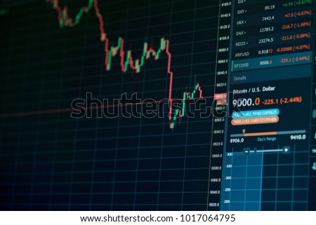 Stock market online downtrend chart of Bitcoin currency - investment, e-commerce, finance concept