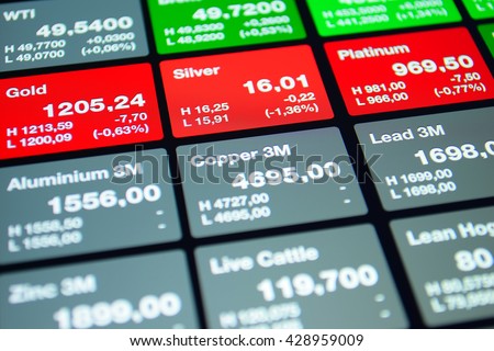 Stock market trading floor abstract image. Rates for metal, silver, gold, aluminium and other stock market commodities. 