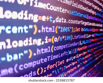 Stock market trading graph analysis investment. Website concept in blue virtual space. Grow up coins for investment and saving concept. Binary code superimposed on a circuit board. Blue php.