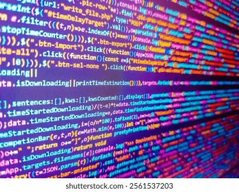 Stock market trading graph analysis investment. Javascript code background. Elearning concept with internet related words. Pink unique background. Web dewelopment. Computer science lesson.
