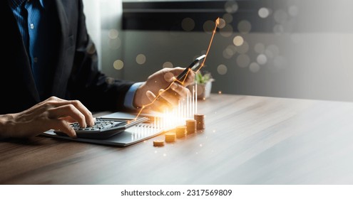 stock market trends, Businessman calculating financial data for long term investments. Analytical businessman planning business growth, strategy digital marketing, profit income, economy - Shutterstock ID 2317569809