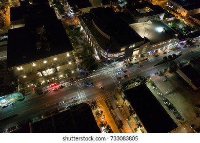 Stock Night Aerial Image Lincoln Road Miami Beach FL