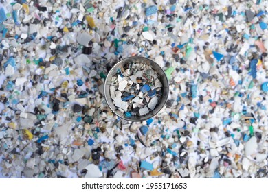Stock photo of microplastics on a soft blue background. 
