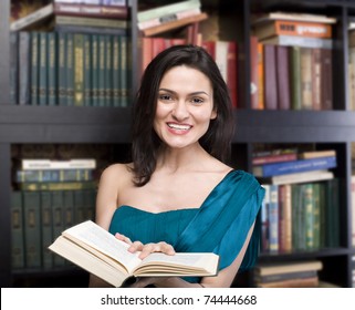 Stock Photo Portrait Of Beauty Young Woman Reading Book In Library