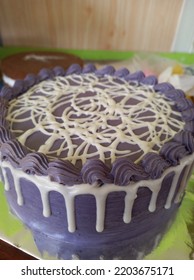 Stock Photo Of Purple Birthday Cake Decoration Close-up 