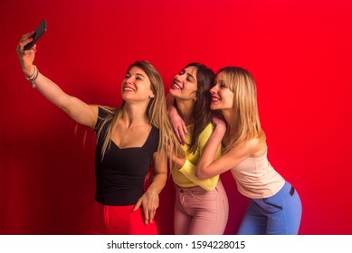 Stock Photo Three Girls Making Selfie Stock Photo 1594228015 Shutterst
