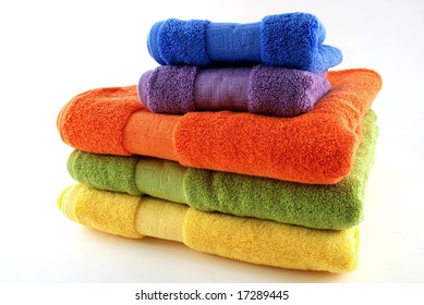 Stock Pictures Colorful Bath Towels Stacked Stock Photo 17289445 ...