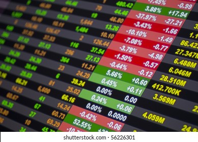 Stock Ticker Board At The Stock Exchange, Shallow Depth Of Field