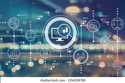 Stock trading concept with blurred city abstract lights background - Shutterstock ID 1354358780