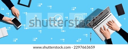 Stock trading theme with two people working together