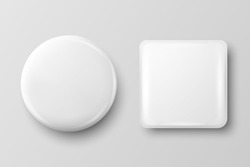 White pin button. Round badge empty template. White blank badge