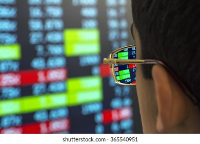 Stockbroker At The Screen With Quotes