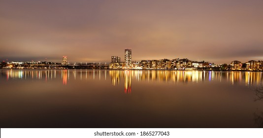 Stockholm By Night. The City Of Stockholm And The Lake Mälaren.