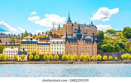 Stockholm city skyline, Mariaberget area, Sweden travel photo. Beautiful Swedish architecture, waterfront Södermalm district. - Powered by Shutterstock