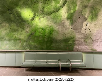 Stockholm metro platform with walls painted with decorations. Stockholm, Sweden. - Powered by Shutterstock