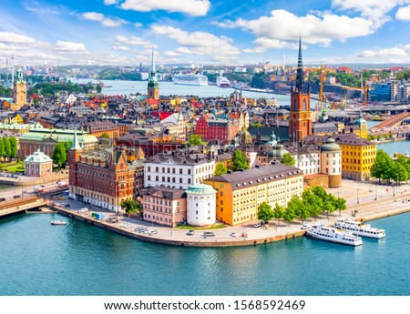 Stockholm old town (Gamla Stan) cityscape from City Hall top, Sweden