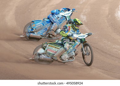 STOCKHOLM - SEPT 24, 2016: Chris Holder (AUS) Before Bartosz Zmarzlik (POL) At Stockholm FIM Speedway Grand Prix At Friends Arena In Stockholm.