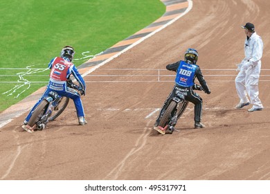 STOCKHOLM - SEPT 24, 2016: Matej Zagar And Tai Woffinden At Stockholm FIM Speedway Grand Prix At Friends Arena In Stockholm.