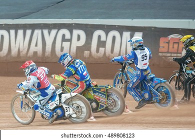 STOCKHOLM - SEPT 24, 2016: Piotr Pawlicki Before Chris Harris And Bartosz Zmarzlik In The Start At Stockholm FIM Speedway Grand Prix At Friends Arena In Stockholm.