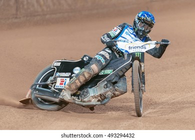 STOCKHOLM - SEPT 24, 2016: Tai Woffinden (GBR) Leading The Heat At Stockholm FIM Speedway Grand Prix At Friends Arena In Stockholm.