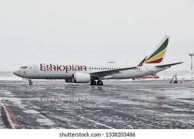 Stockholm / Sweden - 01.31.2019. Arlanda International Airport. Passenger Aircraft Boeing 737 MAX8 Of Ethiopian Airlines Before Flight.