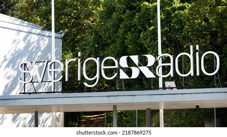 Stockholm, Sweden - 08.06.2022: Sign above the entrance to Swedish state radios (Sveriges Radio) main office in Stockholm. Sveriges Radio is a publicly funded broadcasting network.