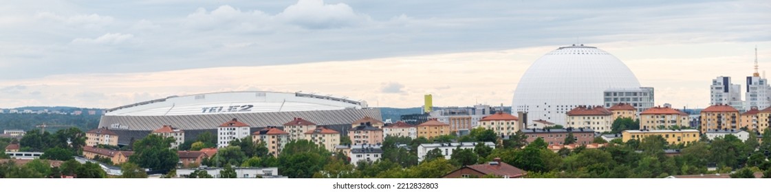 Stockholm, Sweden - 09.11.2022: Panoramic View Of Tele2 Arena And Avicii Arena (previously Globen).