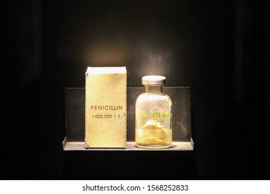 Stockholm, Sweden - 2018 10 01: Original Penicillin Bottle