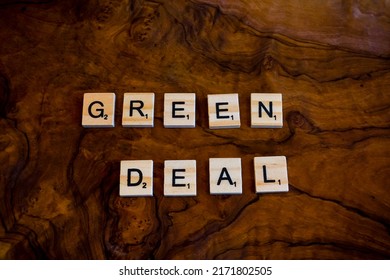 Stockholm, Sweden - 26 June 2022: Green Deal, Part Of EU Taxonomy For Sustainable Finance Activities, Written On Sustainable Vintage Wood Background 