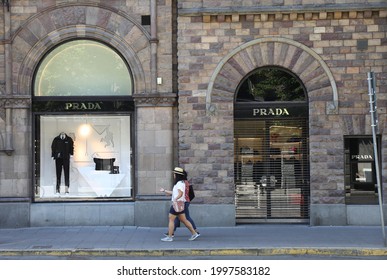 STOCKHOLM, SWEDEN- 8 JULY 2018: 
Prada Store At Östermalm, Stockholm.
Photo Jeppe Gustafsson