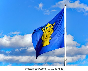 Stockholm, Sweden - April 27 2007: Flag of the municipality of Stockholm, Sweden.