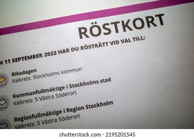 Stockholm, Sweden Aug 29, 2022 A Paper Election Ballot For The Sept 11, 2022 Elections.