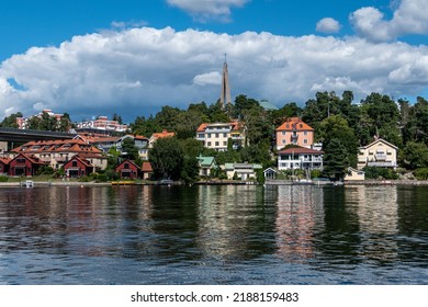 Stockholm, Sweden Aug 9, 2022 The District Of Nockeby In The Bromma Suburb And The St Bridget's Church