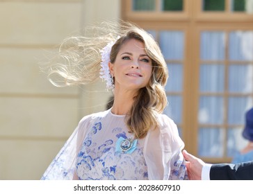 STOCKHOLM, SWEDEN - AUGUST 14, 2021: Princess Madeleine With Family At The Baptism Of Prince Julian. Drottningholm Palace Stockholm