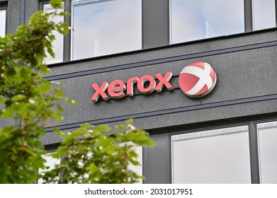 Stockholm, Sweden - August 22, 2021: A Wall Sign For The American Office Printer And Copier Company Xerox On An Office Building In Stockholm, Sweden.