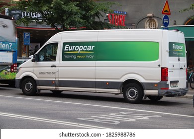 STOCKHOLM, SWEDEN - AUGUST 24, 2018: Europcar rental van VW Crafter in Stockholm, Sweden. Europcar is a French car rental company operating in 140 countries.