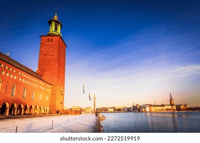 Stockholm, Sweden. City Hall offers stunning panoramic view of the Gamla Stan old town waterways from its tower's observation deck. - Powered by Shutterstock