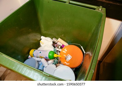 Stockholm, Sweden Dec 16, 2019 A Bin For Environmentally Hazardous Waste In A Coop Apartment Building.