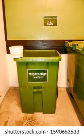 Stockholm, Sweden Dec 16, 2019 A Bin For Environmentally Hazardous Waste In A Coop Apartment Building.