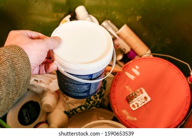 Stockholm, Sweden Dec 16, 2019 A Bin For Environmentally Hazardous Waste In A Coop Apartment Building.