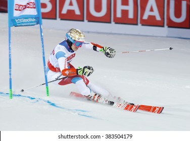 STOCKHOLM, SWEDEN - FEB 23, 2016: Skier Michelle Gisin (SUI) At The FIS Alpine Ski World Cup - City Event February 23, 2016, Stockholm, Sweden