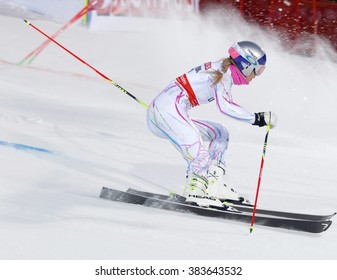 STOCKHOLM, SWEDEN - FEB 23, 2016: Lindsey Vonn (USA) Skiing At The FIS Alpine Ski World Cup - Men's And Woman's City Event February 23, 2016, Stockholm, Sweden