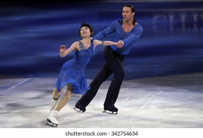 STOCKHOLM, SWEDEN - FEBRUARY 1, 2015: Yuko KAVAGUTI / Alexander SMIRNOV Of Russia Perform During The Exhibition Gala At ISU European Figure Skating Championship In Globen Arena.