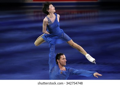 STOCKHOLM, SWEDEN - FEBRUARY 1, 2015: Yuko KAVAGUTI / Alexander SMIRNOV Of Russia Perform During The Exhibition Gala At ISU European Figure Skating Championship In Globen Arena.