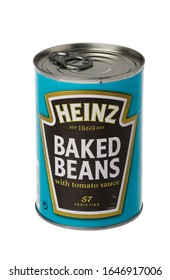 Stockholm, Sweden - February 16, 2020: One Tin Can Of Heinz Baked Beans With Tomato Sauce Isolated On White Background.