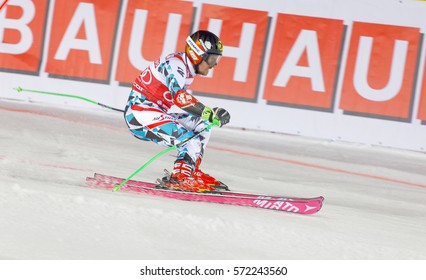 STOCKHOLM, SWEDEN - JAN 31, 2017: Test Skiier I In The Parallel Slalom Alpine Ski Event, Audi FIS Ski World Cup. January 31, 2017, Stockholm, Sweden