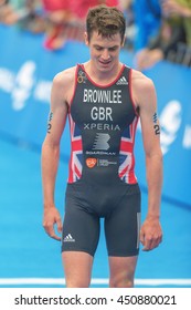 STOCKHOLM, SWEDEN - JULY 02, 2016: Jonathan Brownlee In The Finish Area Second At The Mens ITU Triathlon Event In Stockholm.